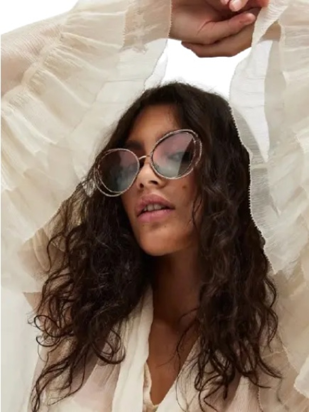 889. FREE PEOPLE Blossom Novelty Oversized Sunglasses in Gold/Peach Chambray $25